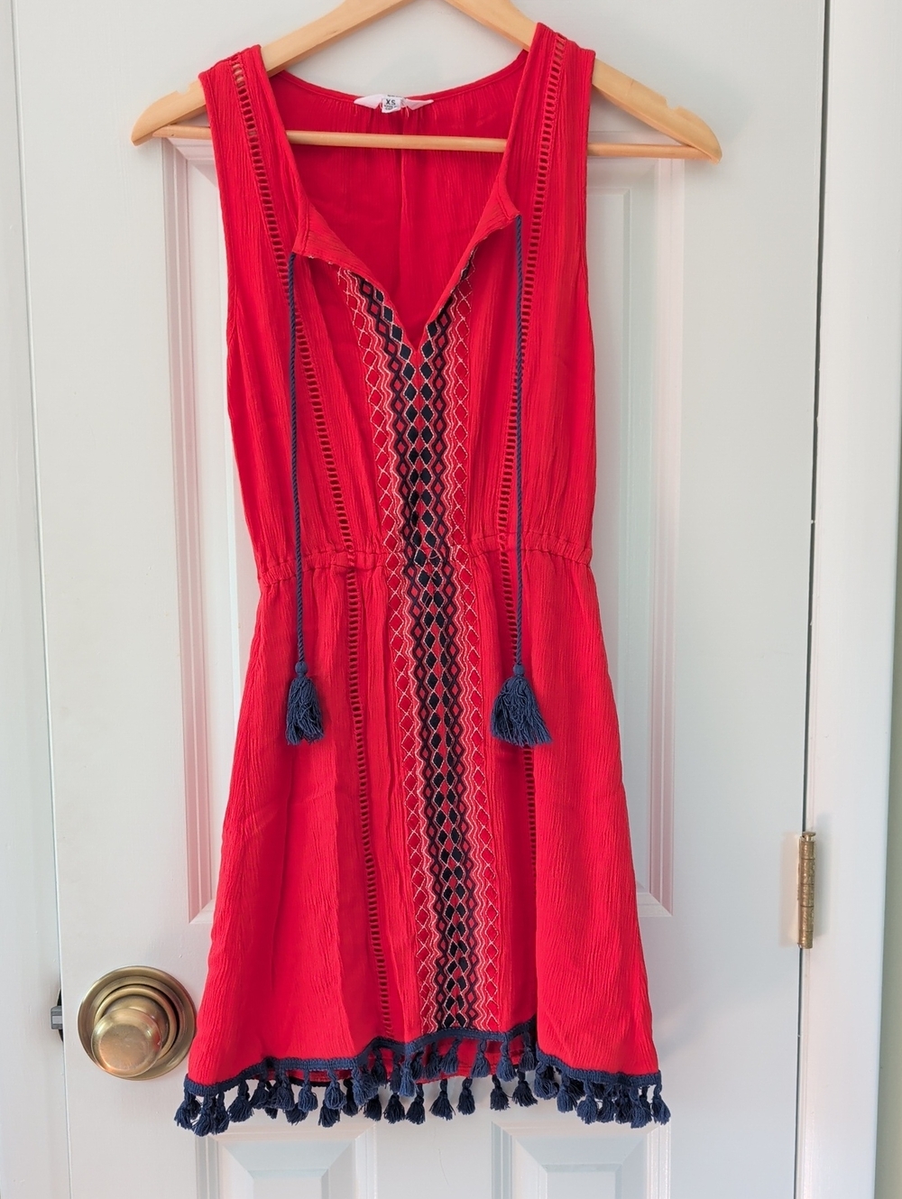 Coral Sleeveless Tassel Trim Dress